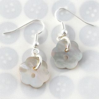 mother of pearl flower earrings by button it