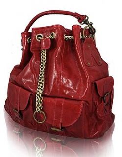 red leather handbag with chain by madison belts