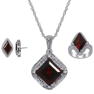 3.30 CT.T.W. Princess Cut Garnet & .10 CT.T.W. Diamond Round Cut Jewelry Set in