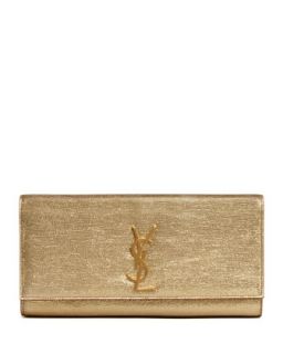Cassandre Metallic Logo Clutch Bag, Gold   Saint Laurent