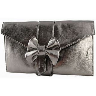 bow clutch bag metallic pewter by freeload leather accessories