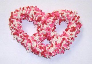 Scott's Cakes 1 lb. White Chocolate Covered Pretzels with Valentine's Day Sprinkles in a Candy Stripe Tray with Red Krinkle  Candy And Chocolate Covered Pretzel Snacks  Grocery & Gourmet Food