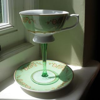green wine glass tea cup by aunt maud