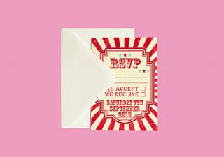 personalised circus wedding rsvp card by contemporary invitations