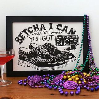 shoe hustle linocut print by woah there pickle