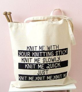 'knit me knit me' tote bag by kelly connor designs knitting bags and gifts