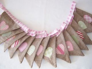 handmade linen applique heart bunting by ticketty boo