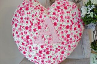 personalised handmade pink rose heart cushion by cotton fairies