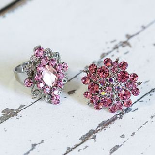 crystal cocktail rings pink oval and cluster by anusha