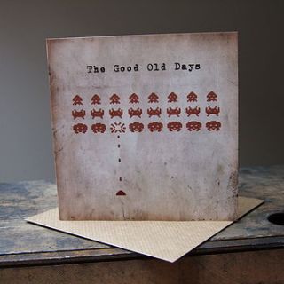 'the good old days' greeting card by bobby rocks