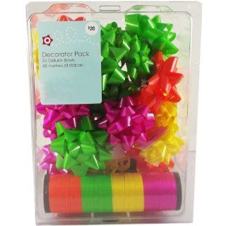 Decorator Gift Giving Pack, Includes 25 Deluxe Peel 'n Stick Bows & 100 Yards of Curling Ribbon, Neon Colors 