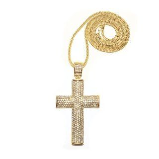 2 Sided Iced Out Gold Cross Pendant Piece w/ 30" & 36" Franco Chain   30 Inches Jewelry