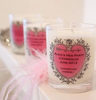 hen party favour personalised candle by hearth & heritage scented candles