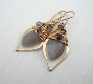 grey moonstone and iolite leaf hoops by sarah hickey