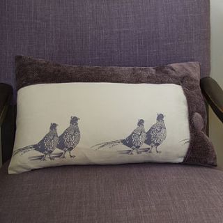 pheasants hand printed cushion by weft bespoke design