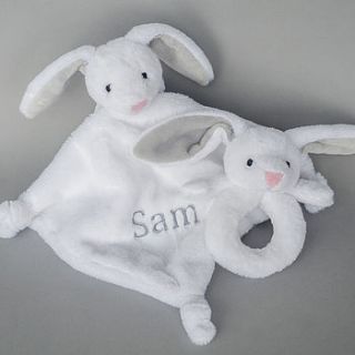 personalised bunny rattle and comforter by my 1st years