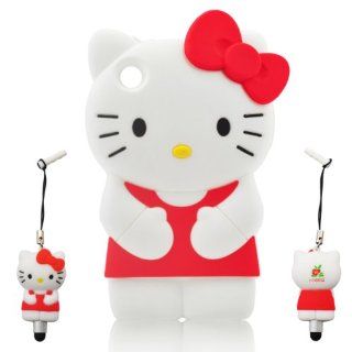 Hello kitty 3D ipod touch 4 RED Soft Silicone Case Cover Faceplate Protector With 3D Hello Kitty STYLUS PenFor itouch 4g 4th Generation   Players & Accessories
