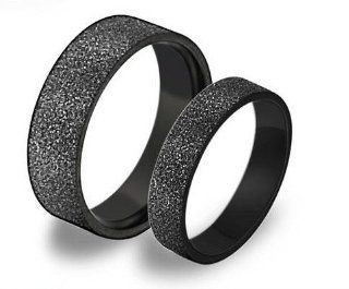His & Hers Matching Set 6MM / 4MM Sandy Black Titanium Couple Wedding Band Set (Available Sizes 6MM 7 to 10 & 4MM 5 to 8) Please e mail sizes Jewelry