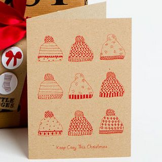 'keep cosy' wooly hats christmas card by sophia victoria joy