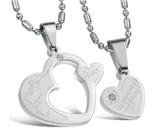 His & Hers Matching Set Titanium Couple Pendant Necklace Korean Love Style in a Gift Box (ONE PAIR)  NK307 Jewelry