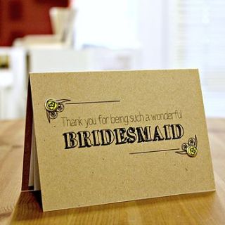 'thank you' bridesmaid wedding day card by little silverleaf