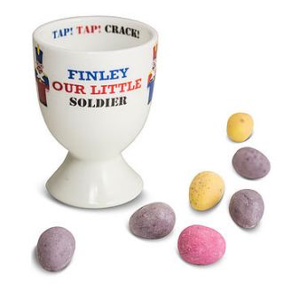 personalised soldier egg cup and eggs by sleepyheads