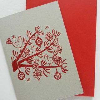 five hand printed christmas branch cards by ruth green design