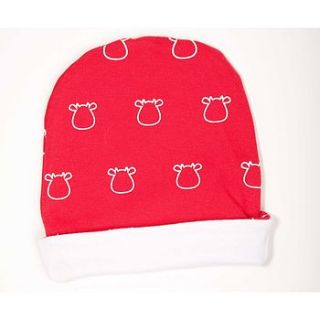 organic red hat with outline cow print by mittymoos
