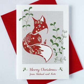 10 personalised christmas cards with fox by ink pudding