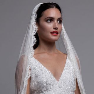 silk tulle veil with chantilly lace trim by faulkner & carter london