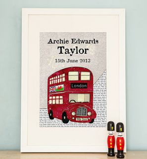 personalised birth date red bus print by helena tyce designs