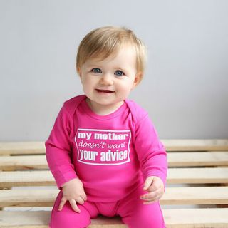 'my mother doesn't want your advice' romper by jack spratt baby