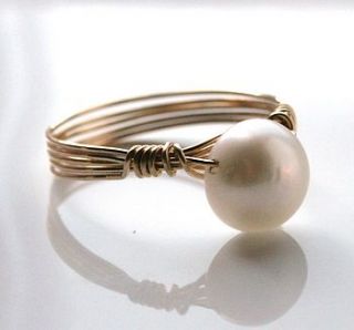 gold pearl ring by wrapped by design