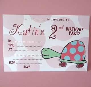 personalised turtle party invitations by molly moo designs