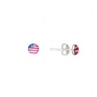 USA Flag Red White and Blue Post Stud Earrings 5mm Sterling Silver Jewelry