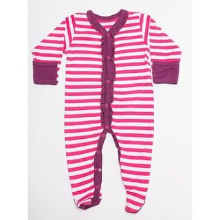 organic pink striped footed romper by mittymoos