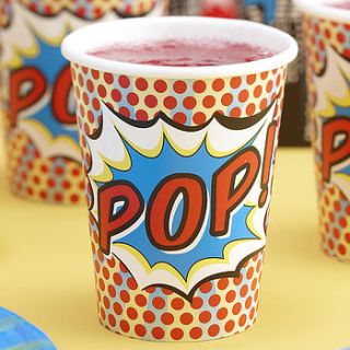 superhero pop art paper cups by ginger ray