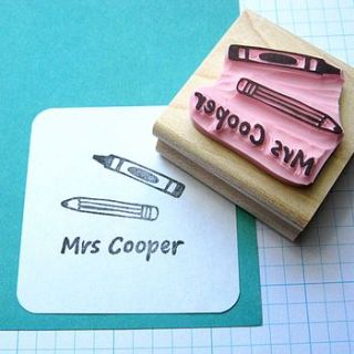 personalised teacher hand carved rubber stamp by skull and cross buns
