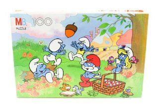 Smurf Puzzle Featuring a Scene with the Smurfs Having a Fun Picnic (100 Puzzle Pieces) Dated 1988 
