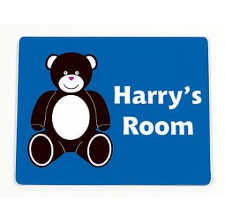 personalised teddy themed bedroom door plaque by laser made designs