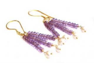 amethyst and pearl earrings in gold by prisha jewels