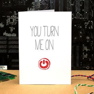 'you turn me on' anniversary or birthday card by geek cards for the love of geek