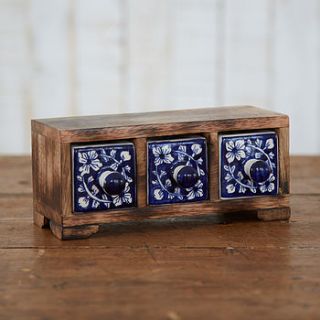 mango wood daisy blue three ceramic drawers by paper high