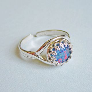 helix opal sterling silver ring by eclectic eccentricity