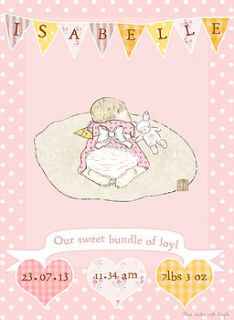 personalised new baby date print 'sleeping' by olivia sticks with layla