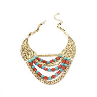 BAJALIA "Anju" Blue and Coral Color Beaded 19" Drape Necklace