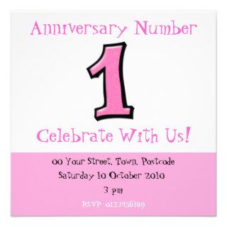 Silly Numbers 1 pink Anniversary Invitation