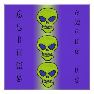 Green Alien Skull Poster