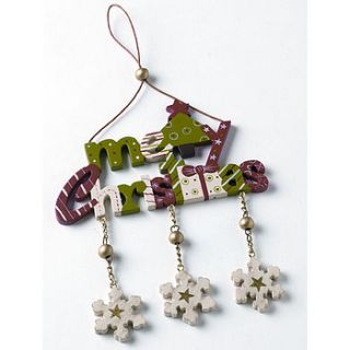 wooden festive word christmas tree decoration by the orchard