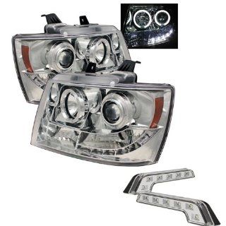 Carpart4u Chevy Suburban 1500/2500 / Chevy Tahoe / Avalanche Halo Chrome Projector Headlights and LED Day Time Running Light Package Automotive